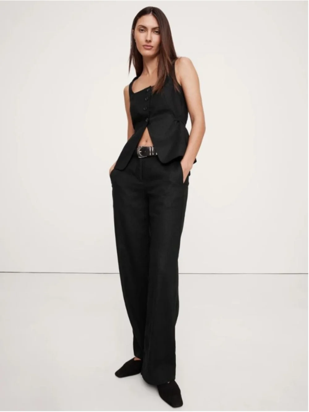 Banana Republic Everyday Wide Leg 100% Linen Pants Black XL NWT $140